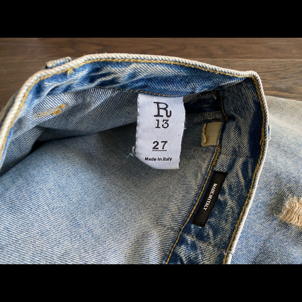 R13 Distressed Light Blue Two-Tier Jeans - Picture 7 of 8